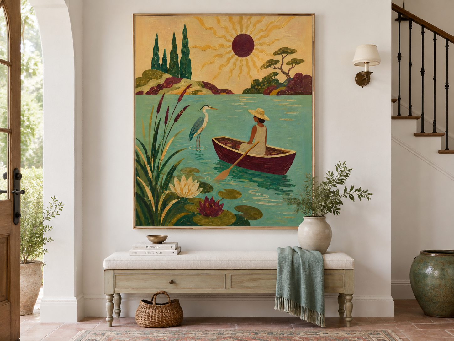 Art Deco Inspired Fantasy Painting Of Nature And Serenity In Warm Earth Tones