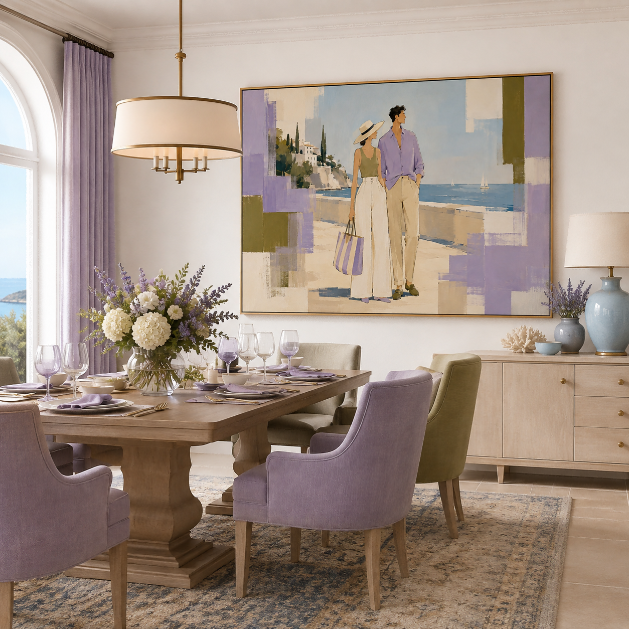 Chic Fashion Illustration Oil Painting Modern Abstract Mediterranean Couple Artwork For Living Room Wall Decor