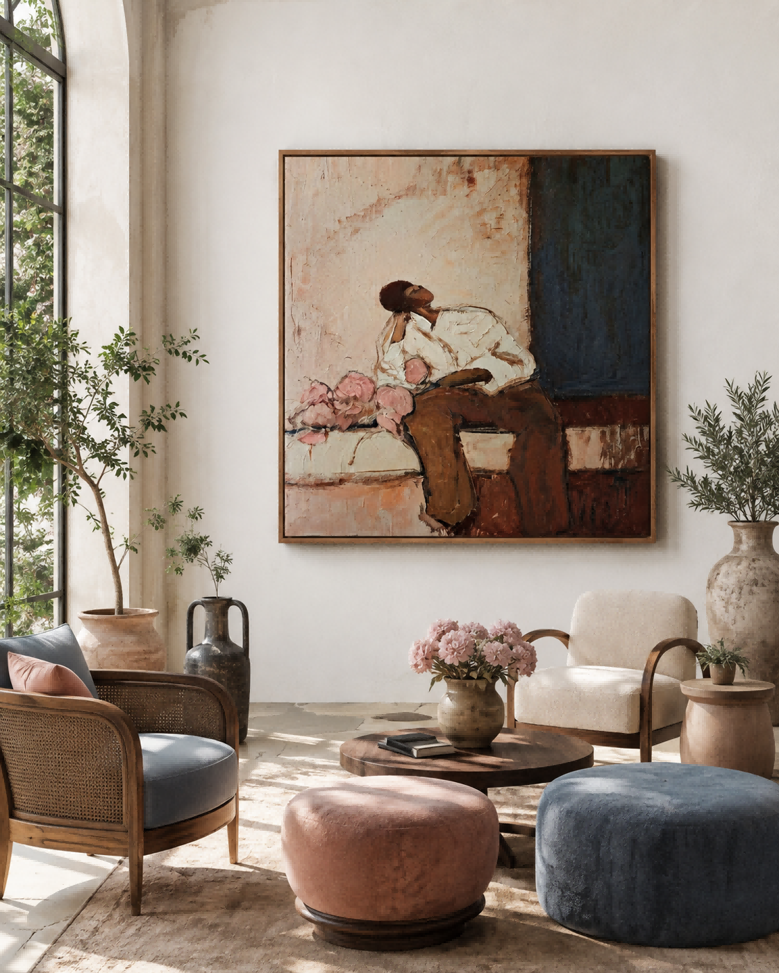 Square Canvas Art Featuring A Solitary Figure In Retro Style For Study