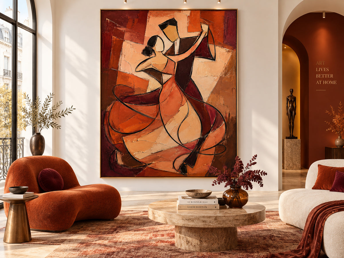 Cubist Style Geometric Abstract Art With Textured Brushwork