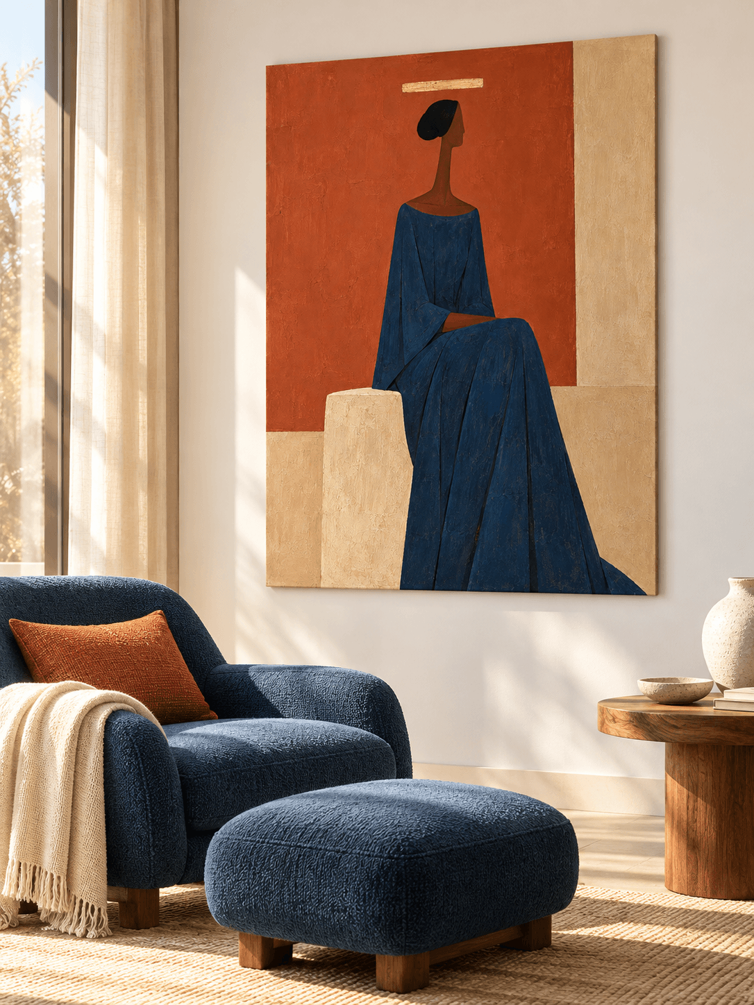 Wabi-Sabi Geometric Art Hand-Painted Canvas With Texture