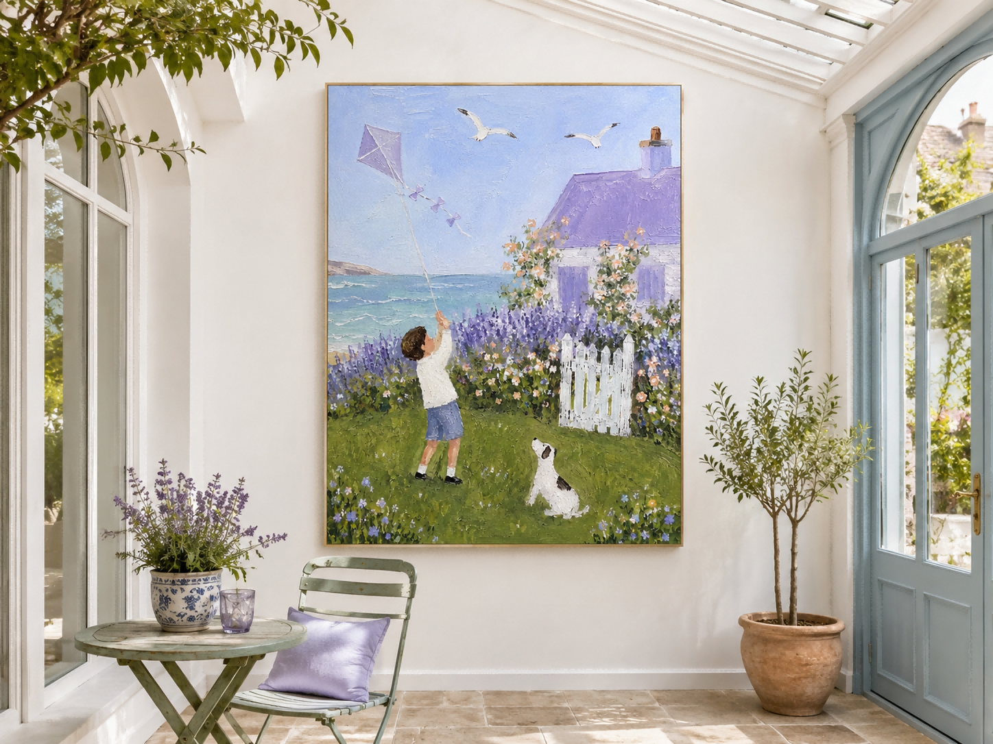 Impressionist Seaside Scene With Lavender House And Ocean View Canvas