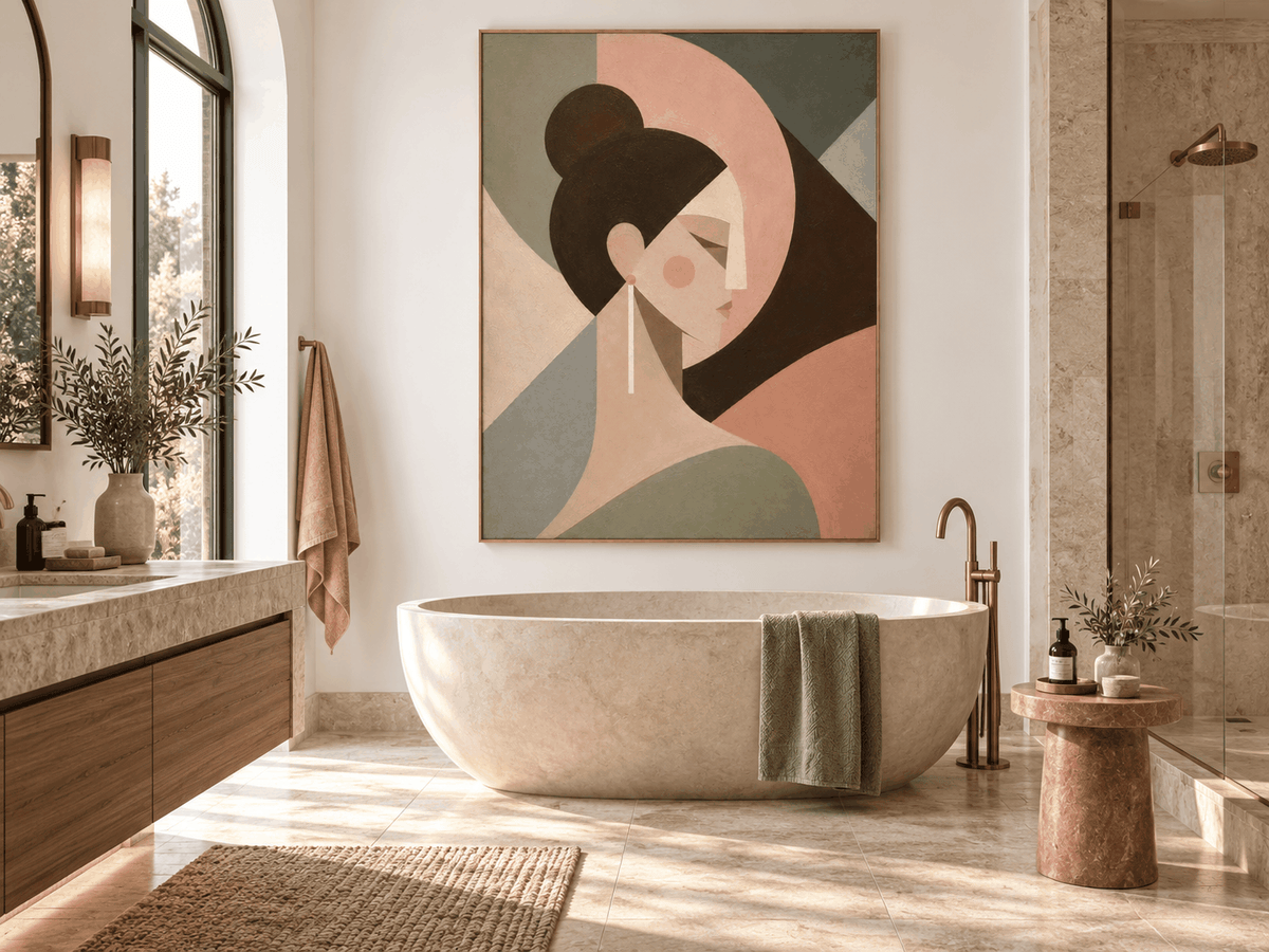 Modern Minimalist Canvas Art With Serene Female Silhouette And Earth Tones