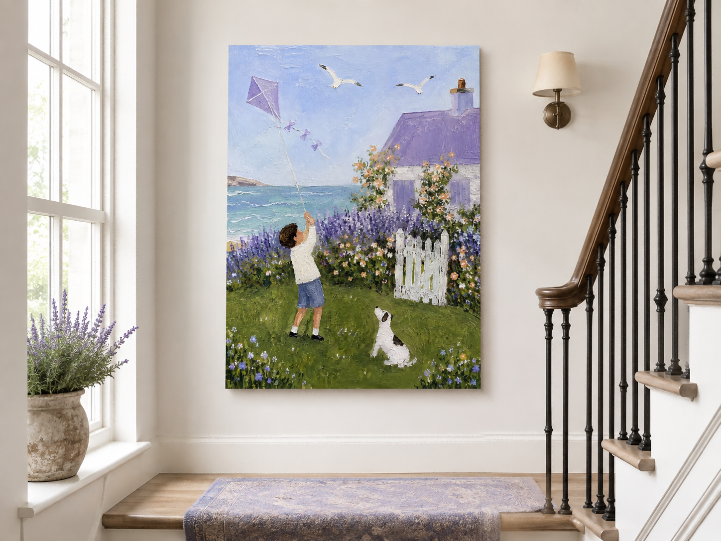 Impressionist Seaside Scene With Lavender House And Ocean View Canvas