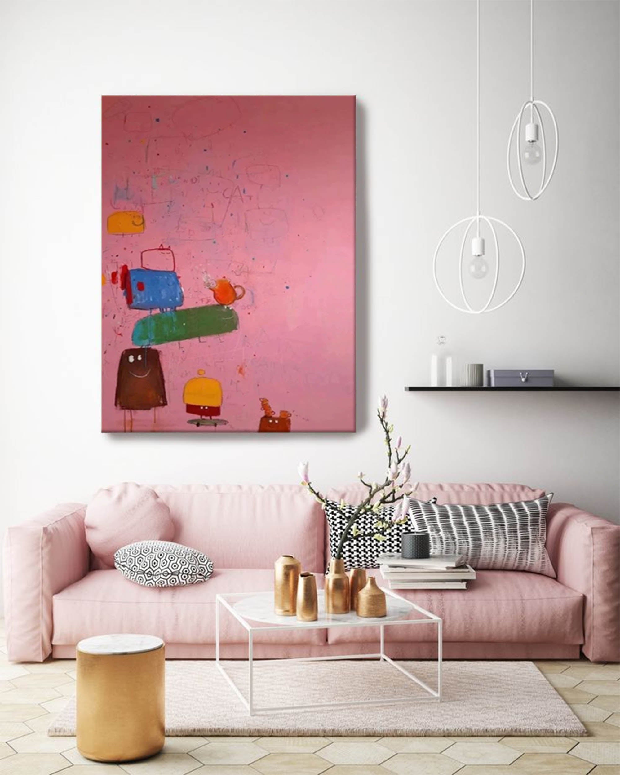 Pink Graffiti Abstract Wall Art Canvas Large Modern Original Acrylic Painting Kids Room Decor