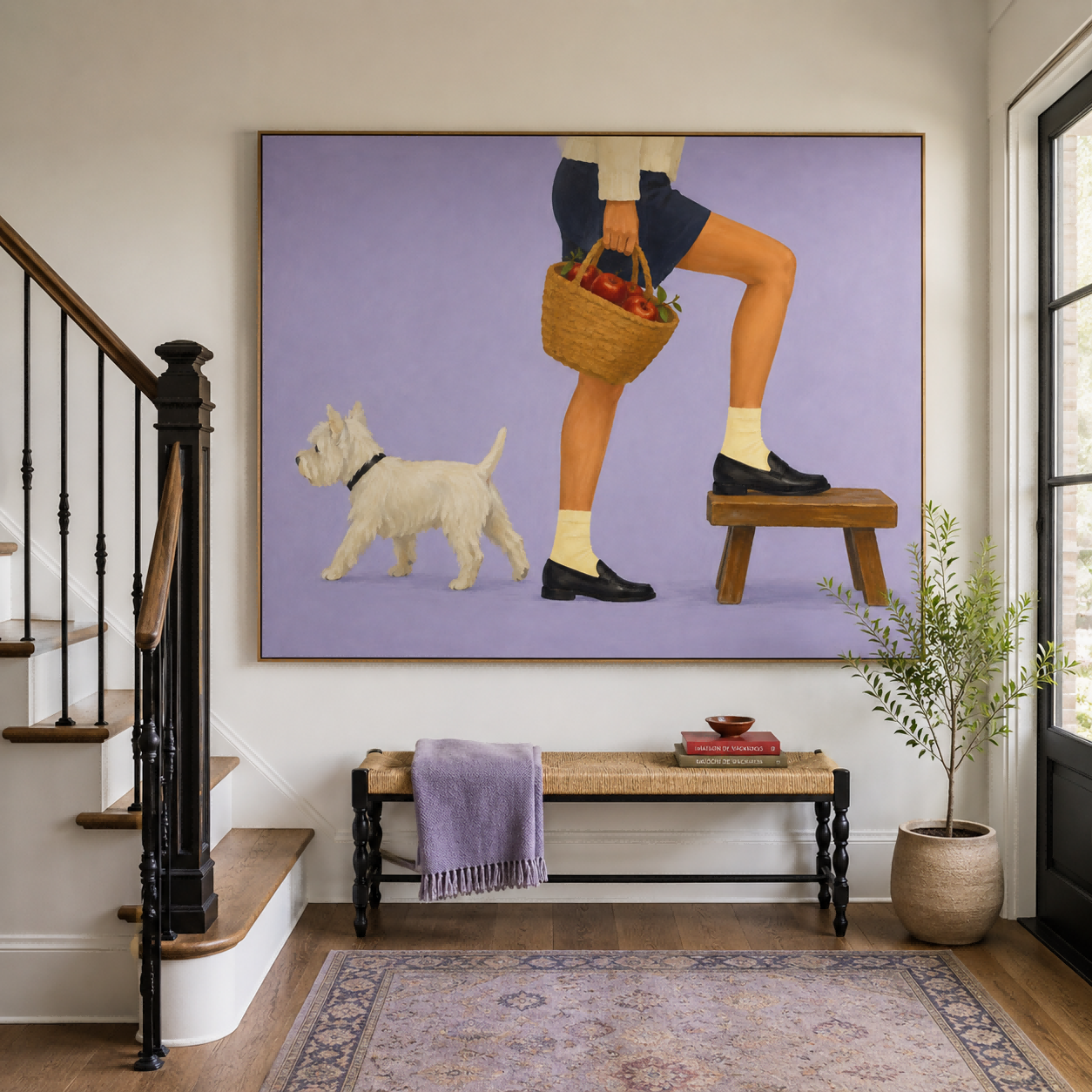 Minimalist Daily Life Oil Painting Style Canvas Art For Cozy Home Decor Modern Living Room Wall Art With Purple Background And Animal Theme Canvas
