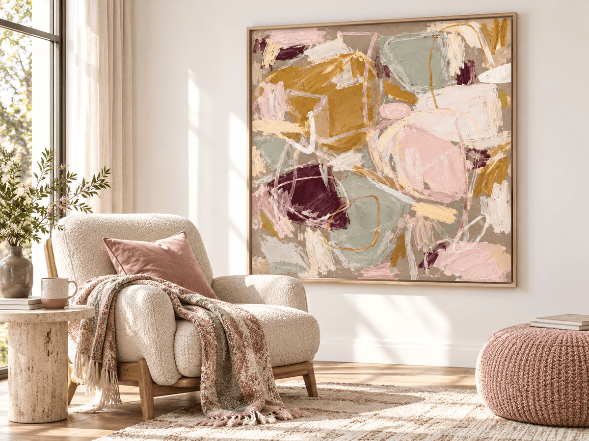 Scandinavian Inspired Textured Abstract Painting For Bedroom Decor