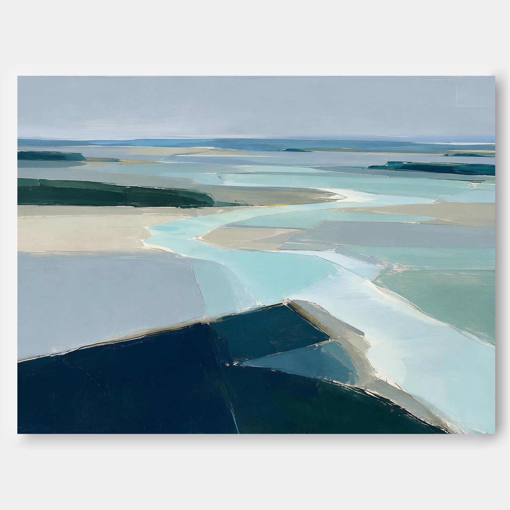 Modern Abstract Landscape Painting With Cool Blue Tones For Living Room Decor