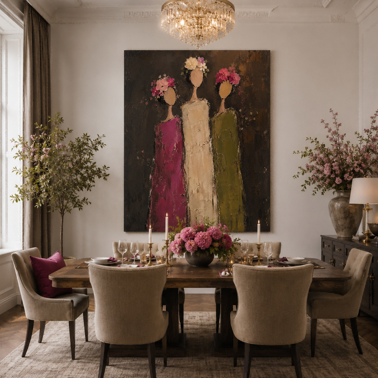 Vintage Floral Women Painting Abstract Silhouette Art For Living Room Decor