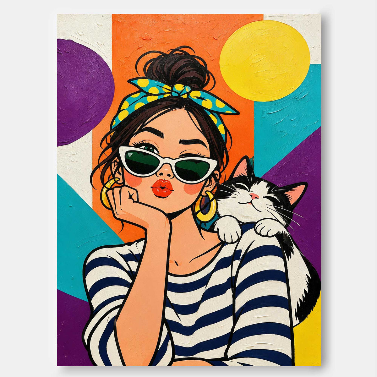 Retro Pop Art Canvas Painting Geometric Bright Colors Original