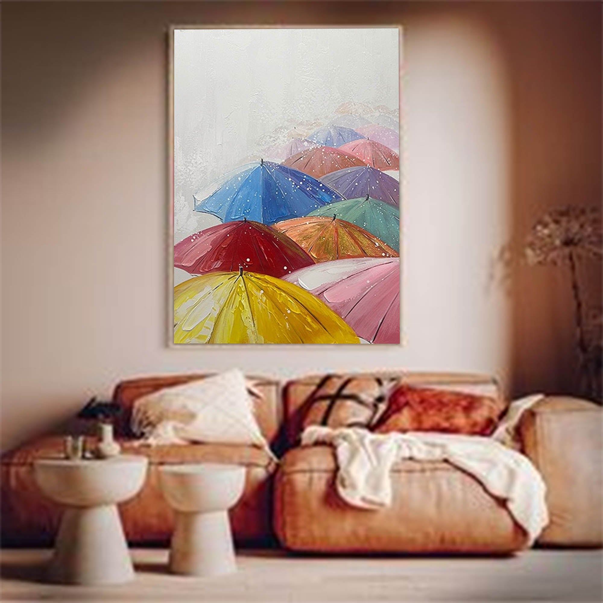 Modern Original Umbrella Wall Paintings Canvas Abstract Landscape Oil Painting Hand Painted For Living Room