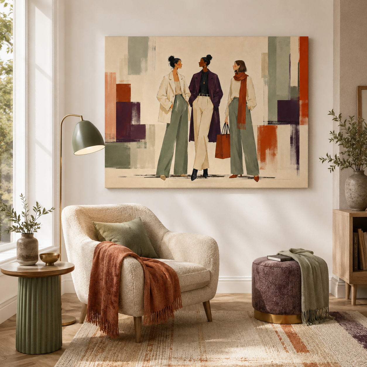 Modern Fashion Art Painting Of Elegant Women In Geometric Style For Living Room Decor