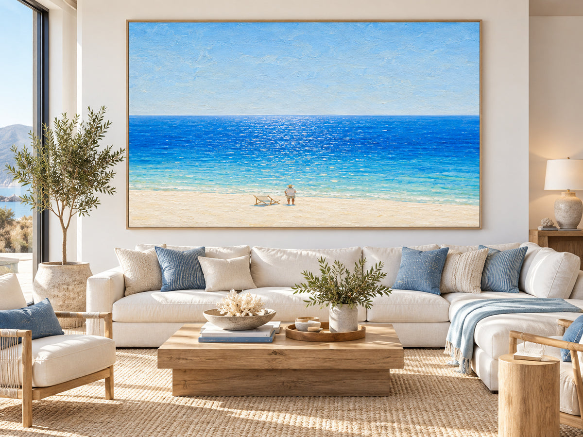Impressionist Textured Canvas Painting Serene Ocean View In Modern Style