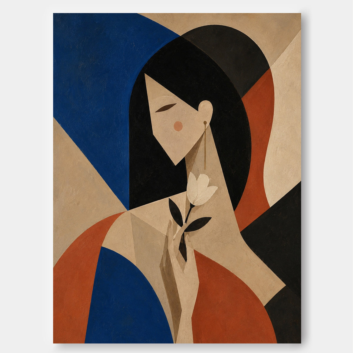 Modern Geometric Romantic Art Print With Royal Blue And Brick Red