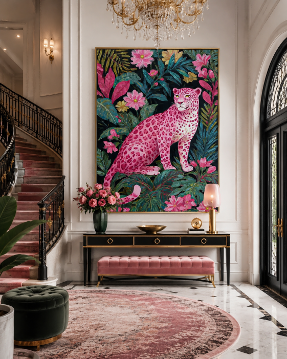 Bold Pop Surrealist Animal Art With Floral Jungle Background For Bedroom