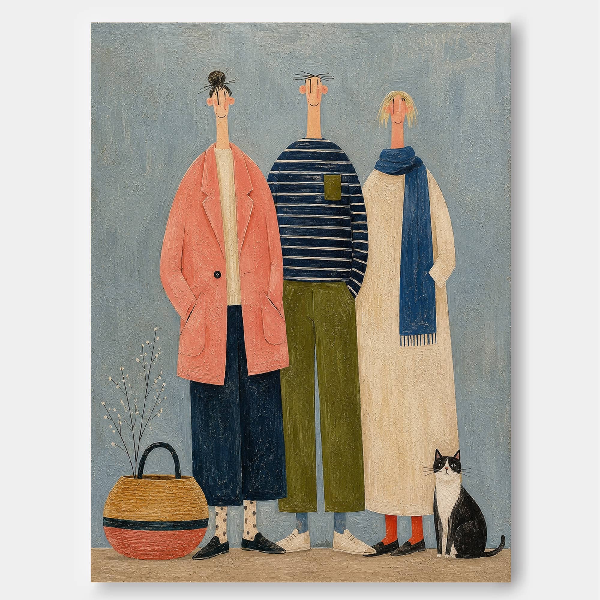 Original Naive Art Painting Of People For Modern Home Decor