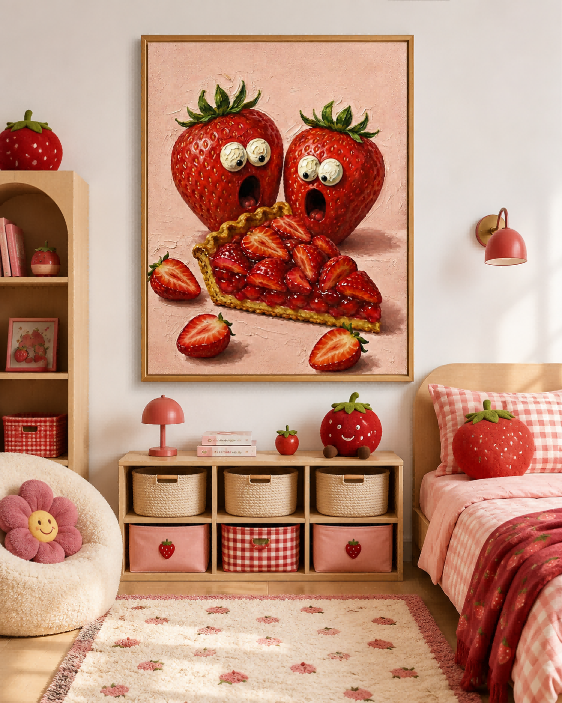 Funny Red And Pink Fruit Art Canvas Print For Playful Home Decoration