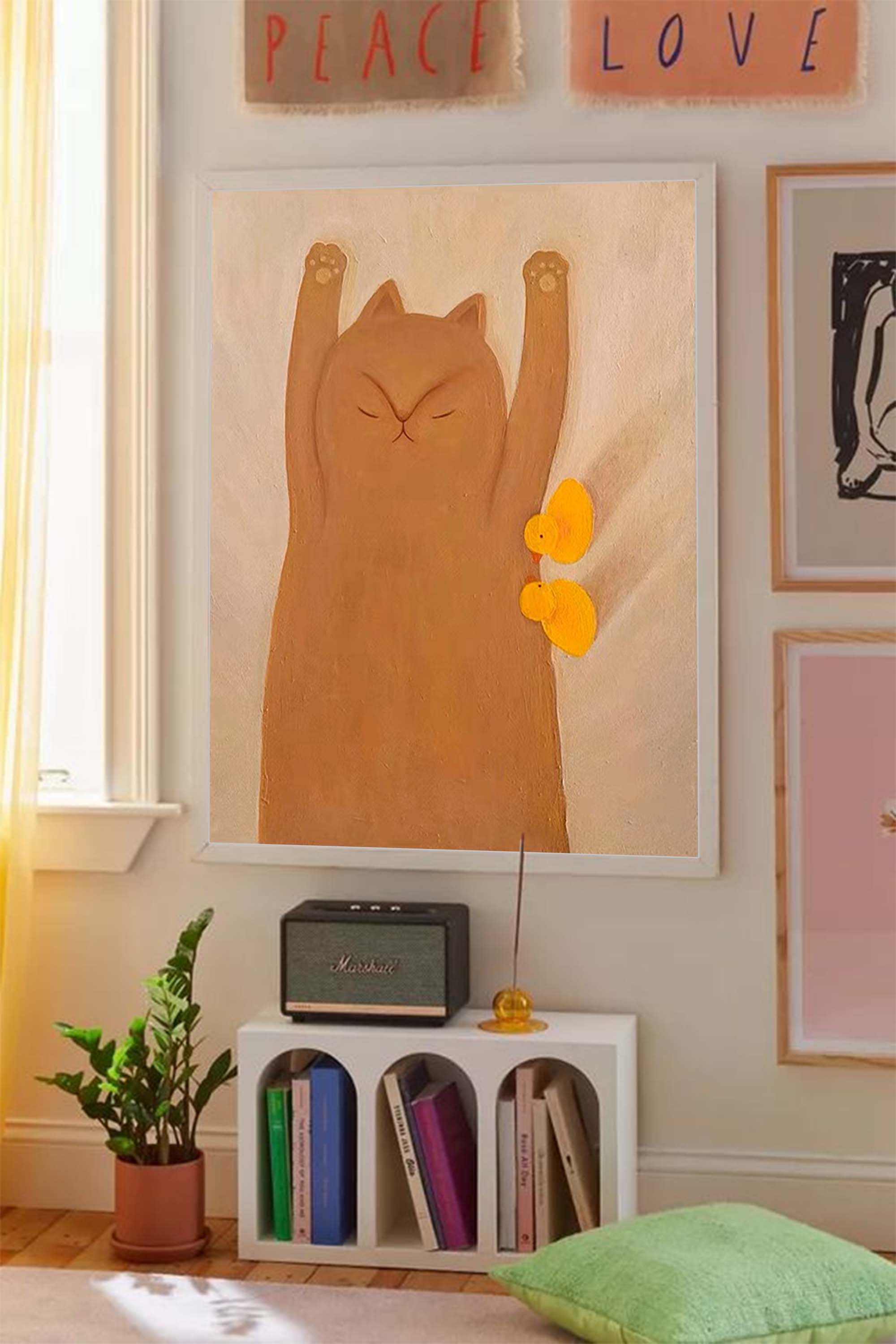 Lovely Cats Painting Wall Art Orange Modern Animal Oil Painting On Canvas Abstract Wall Art Home Decor