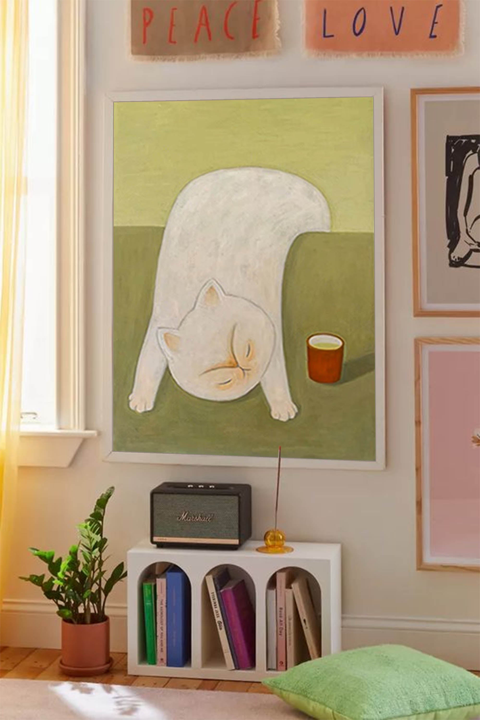 White Cats Painting Wall Art Modern Animal Oil Painting On Canvas Abstract Wall Art Home Decor