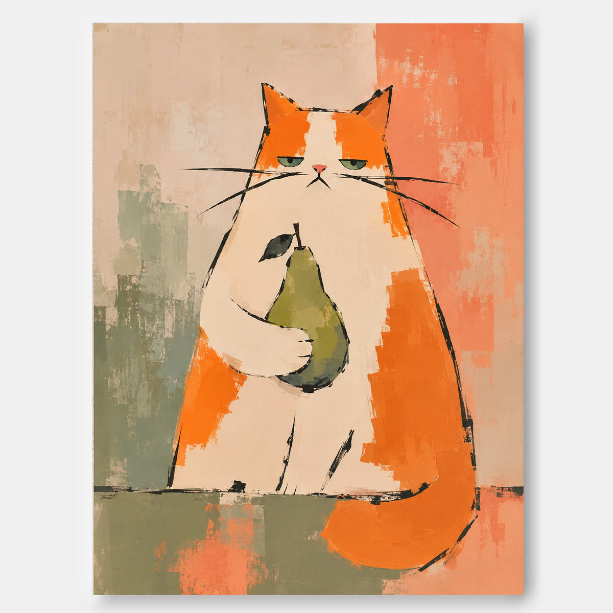 Minimalist Retro Cat Portrait Warm Tone Abstract Hand-Painted Art