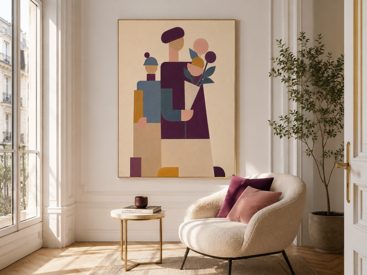 Contemporary Abstract Oil Painting With Flat Design And Earthy Color Palette