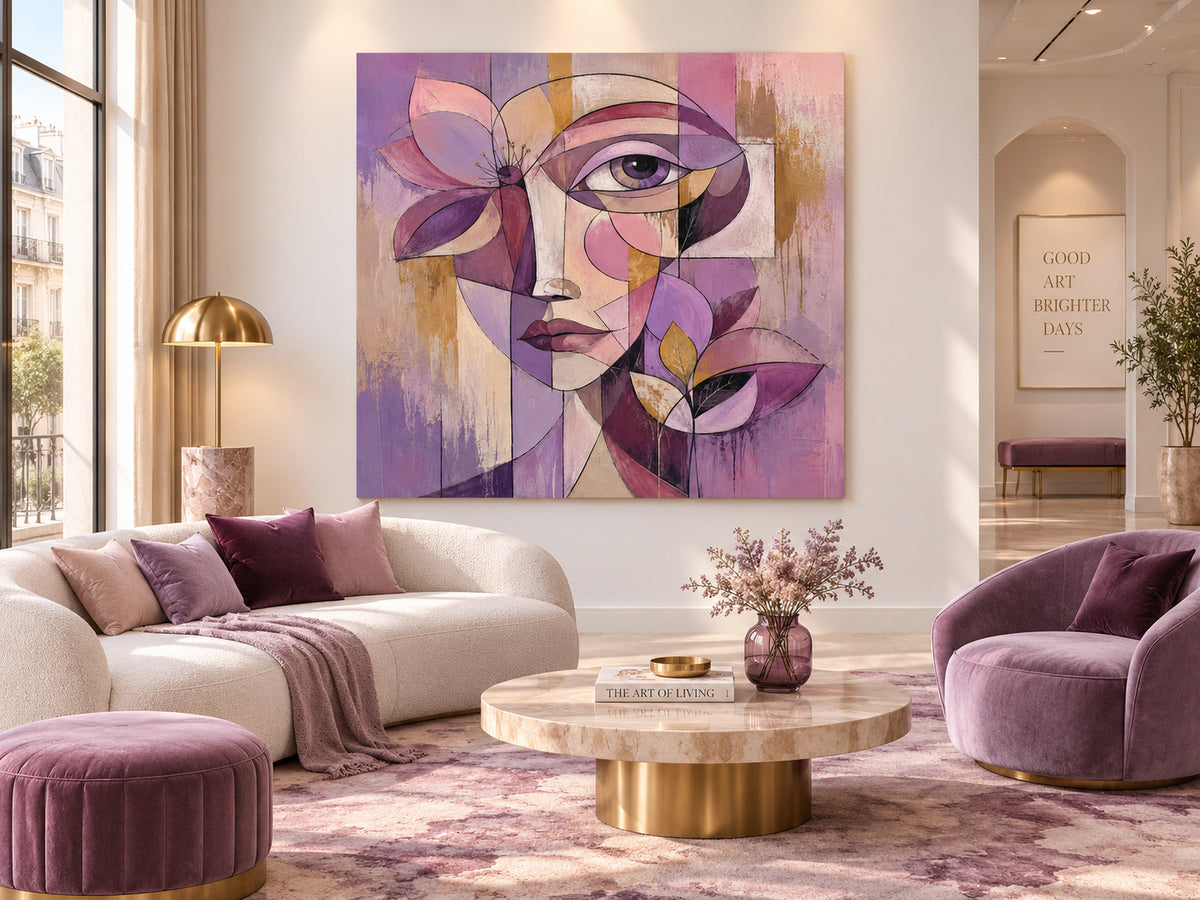 Cubist Inspired Romantic Artwork With Textured Brushwork And Bold Colors