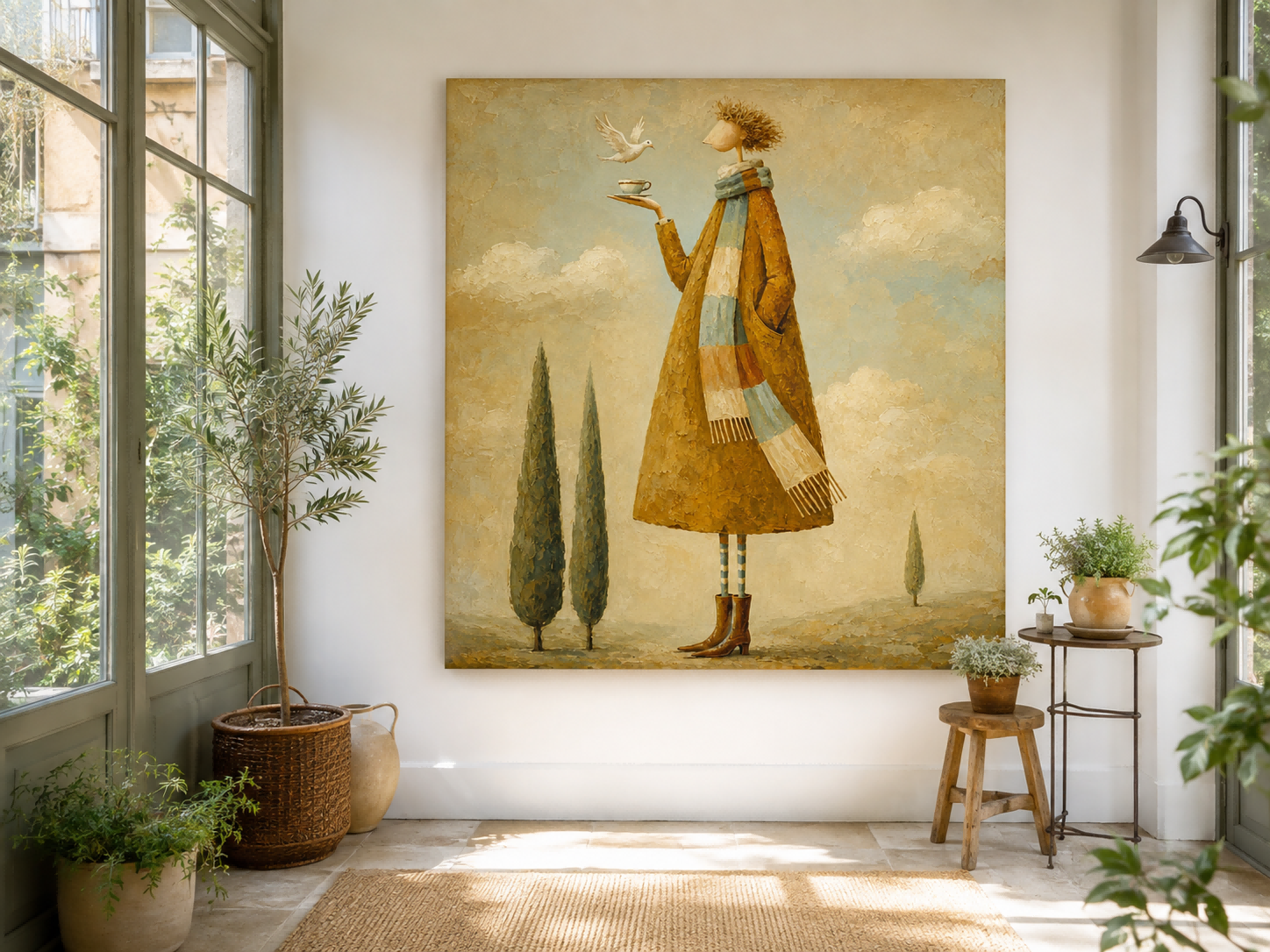Abstract Surrealist Painting With Impasto Texture In Warm Earth Tones