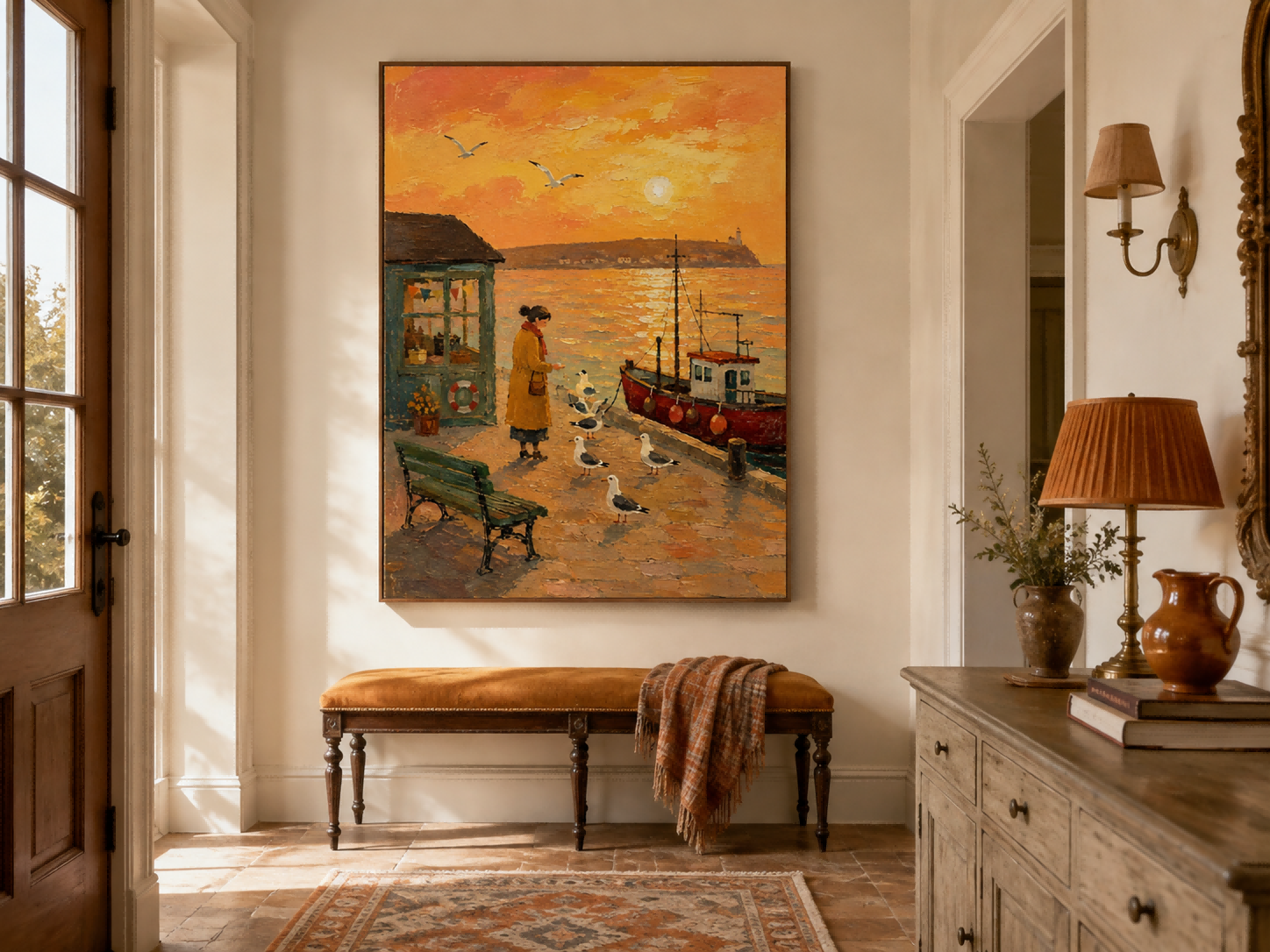 Impressionist Style Seascape Painting With Expressive Orange Tones
