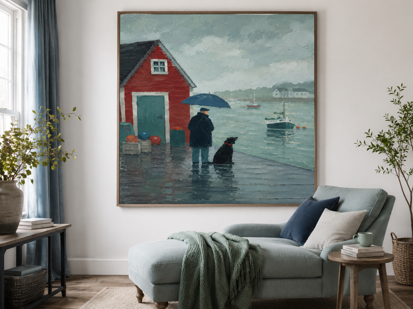 Textured Impressionist Seascape With Red Cabin And Boat Original Canvas