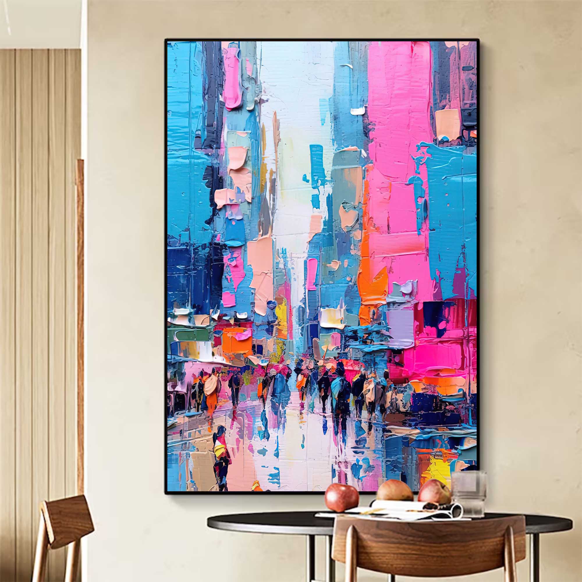 Large Cityscape Oil Painting On Canvas Original Abstract Urban Scene Art Modern Colorful Wall Art Living Room