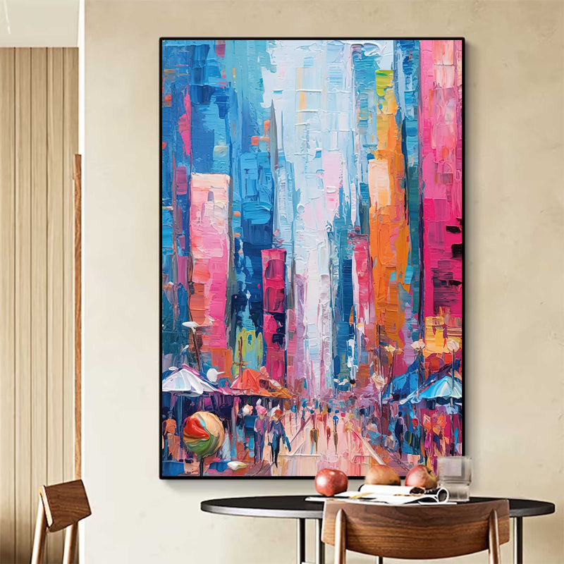 Modern Abstract Colorful Cityscape Oil Painting On Canvas Original Urban Scene Art Large Wall Art Home Decor