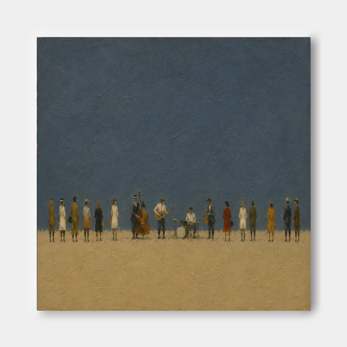 Vintage Jazz Band Hand-Painted Canvas Art With Morandi Colors