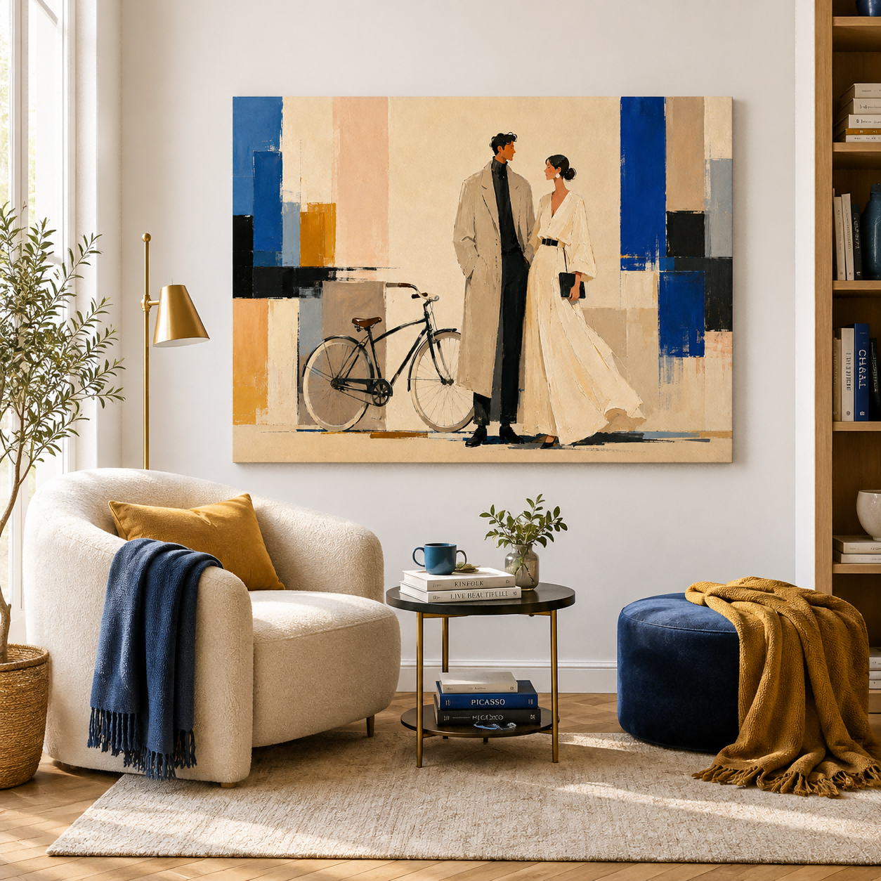 Chic Urban Couple Portrait In Abstract Style Premium Canvas Art For Home Office