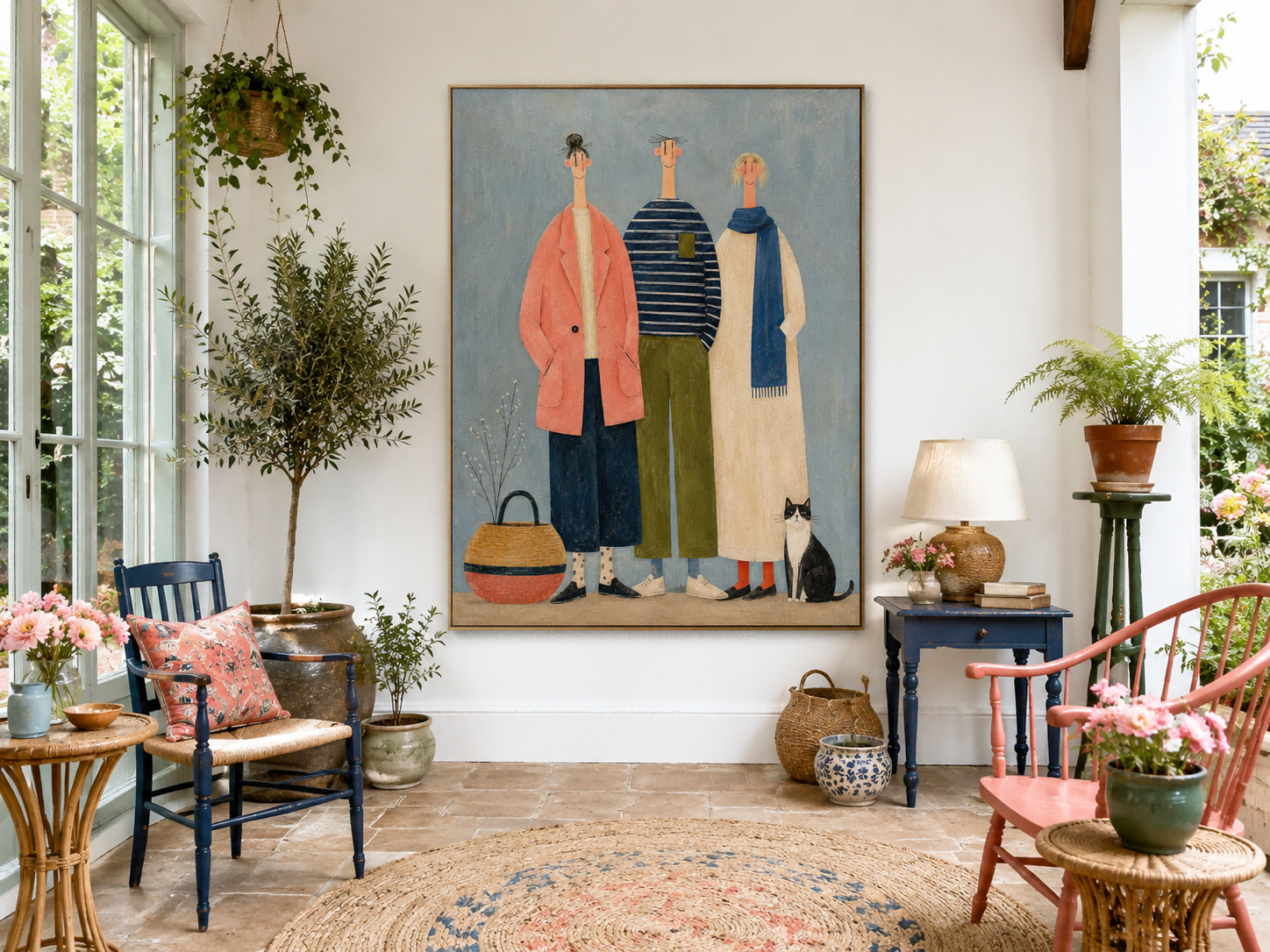 Original Naive Art Painting Of People For Modern Home Decor