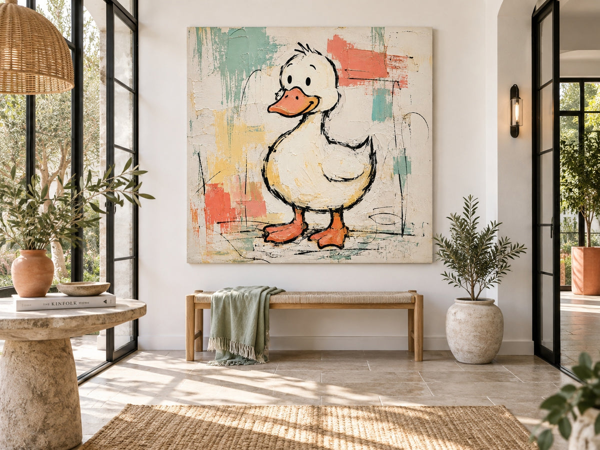 Abstract Graffiti Duck Painting Textured Modern Art For Playful Interiors