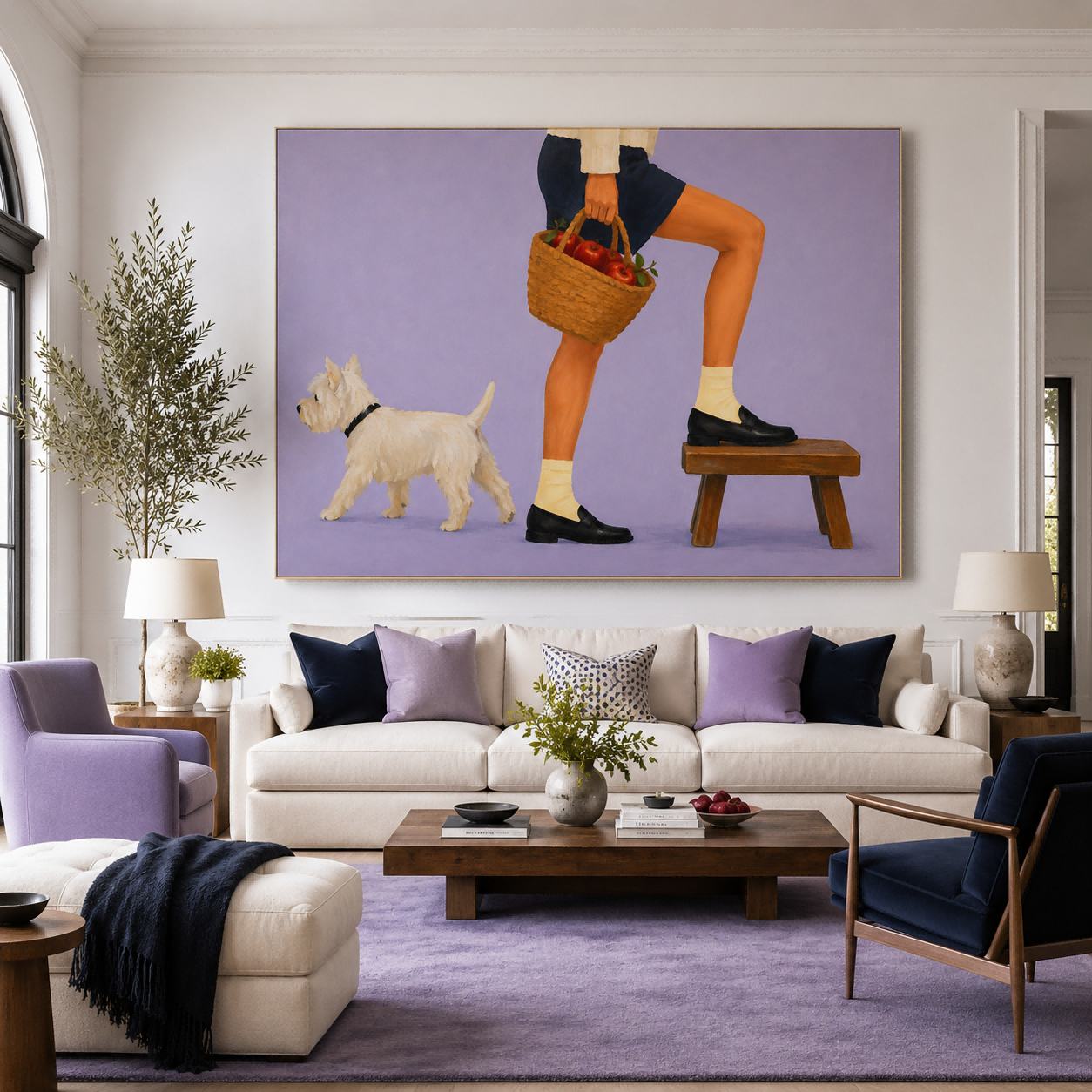 Minimalist Daily Life Oil Painting Style Canvas Art For Cozy Home Decor Modern Living Room Wall Art With Purple Background And Animal Theme Canvas