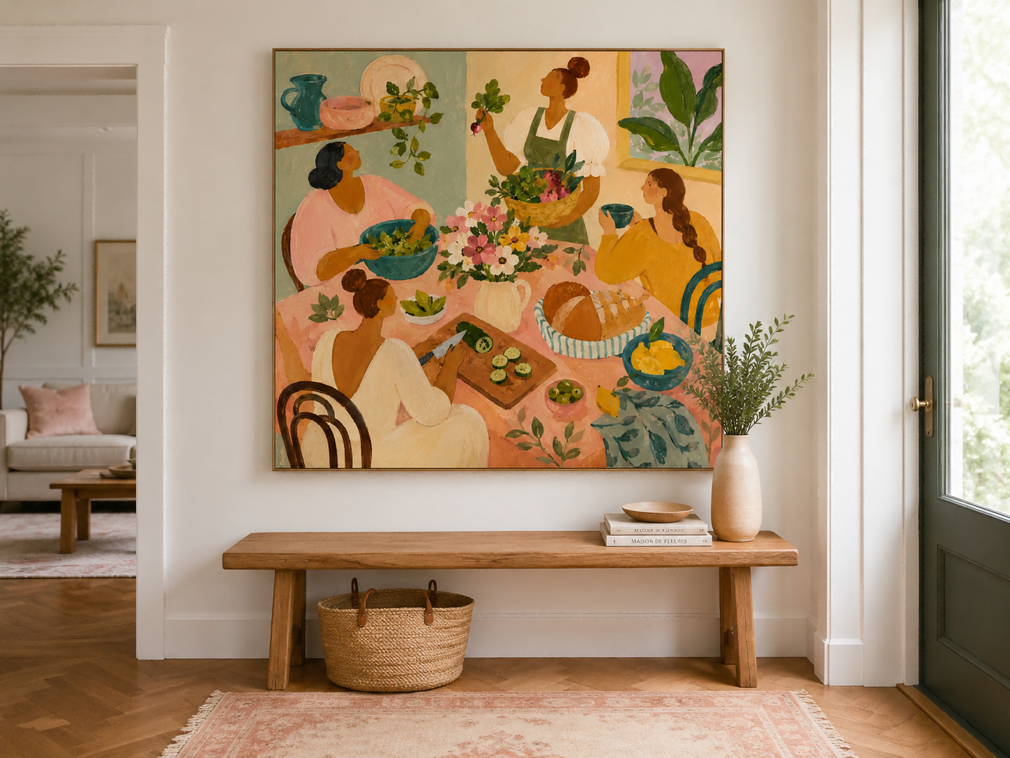 Art Deco Dining Room Wall Art Colorful Women Gathering Canvas Painting