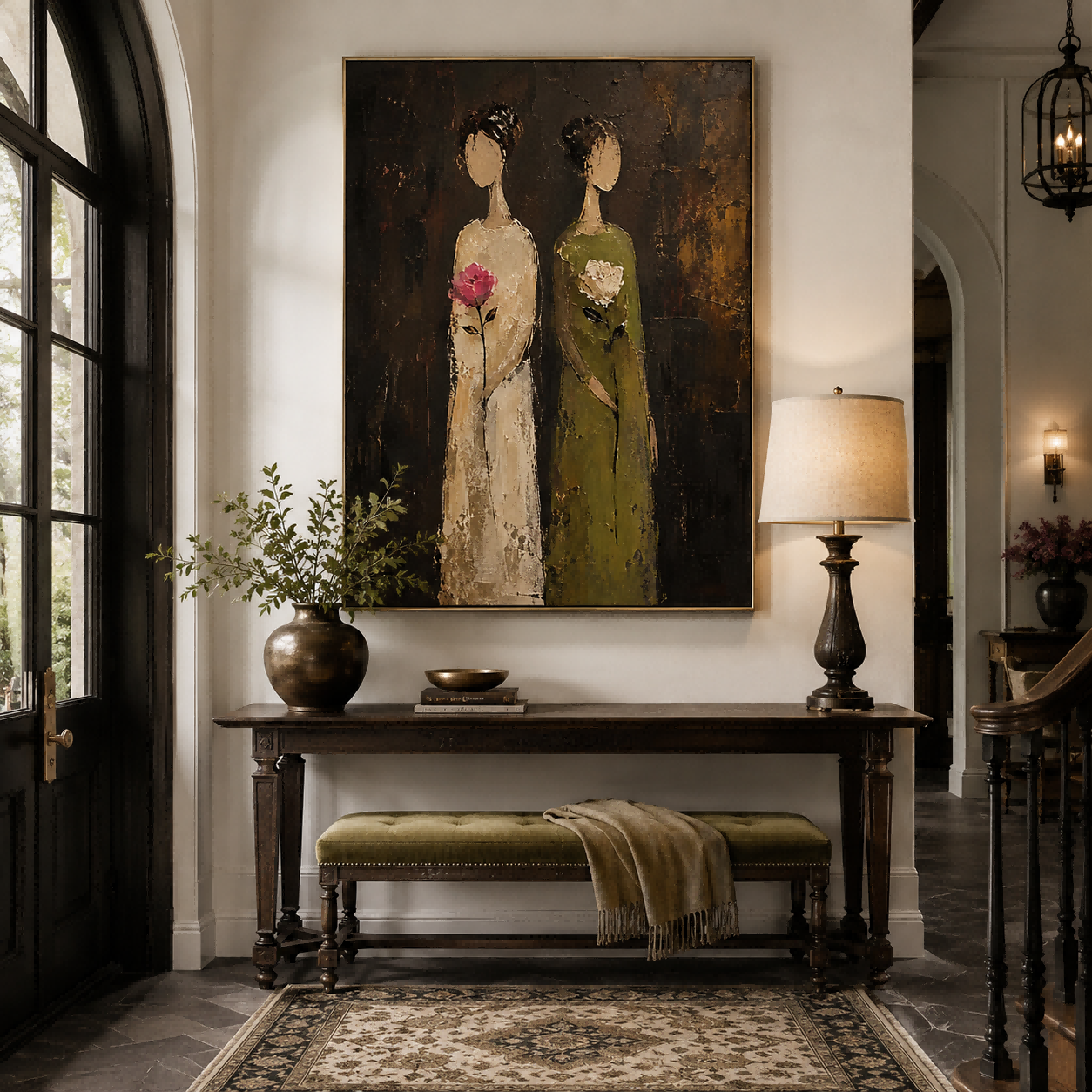 Original Textured Canvas Art Of Two Women Sharing A Quiet Moment