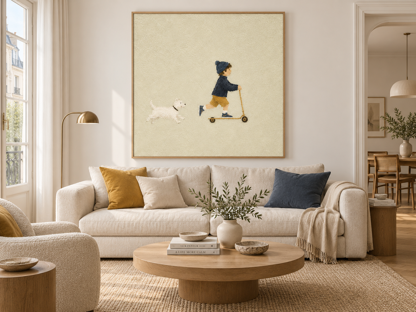 Modern Naive Art Canvas Painting Abstract Boy And Dog Story