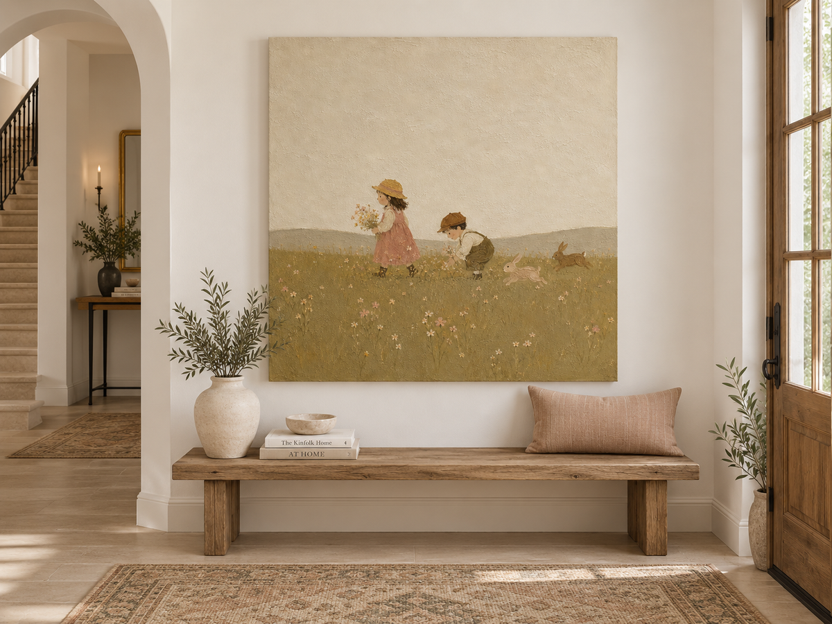 Warm Pastoral Wall Art For Nursery And Living Room With Textured Finish