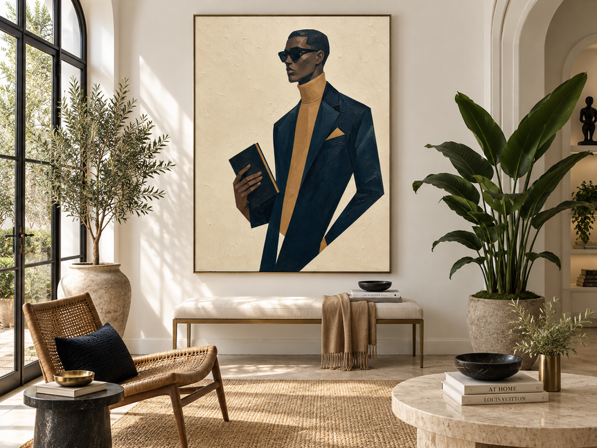 Vintage Geometric Abstract Art Of A Man In Suit And Sunglasses