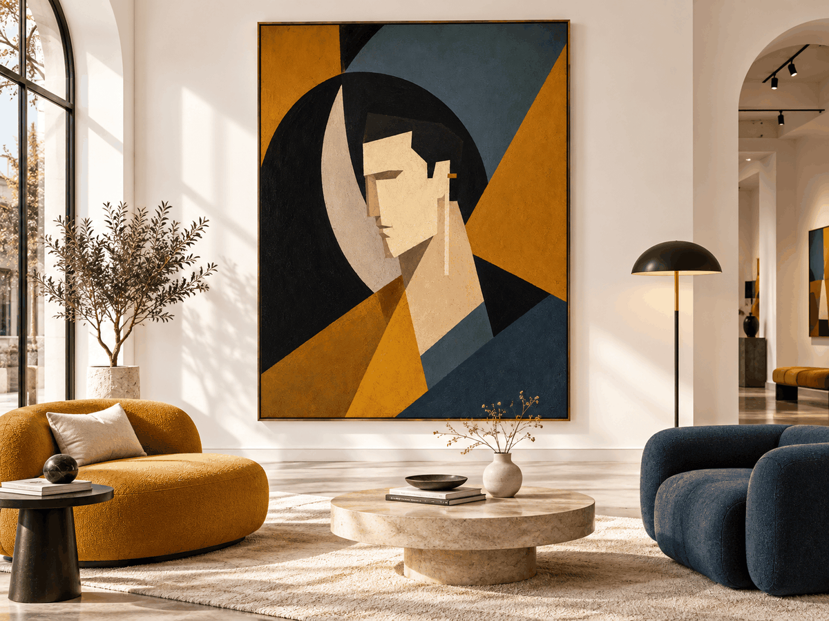 Modern Cubist Inspired Minimalist Art With Deep Emotional Tone And Textured Finish