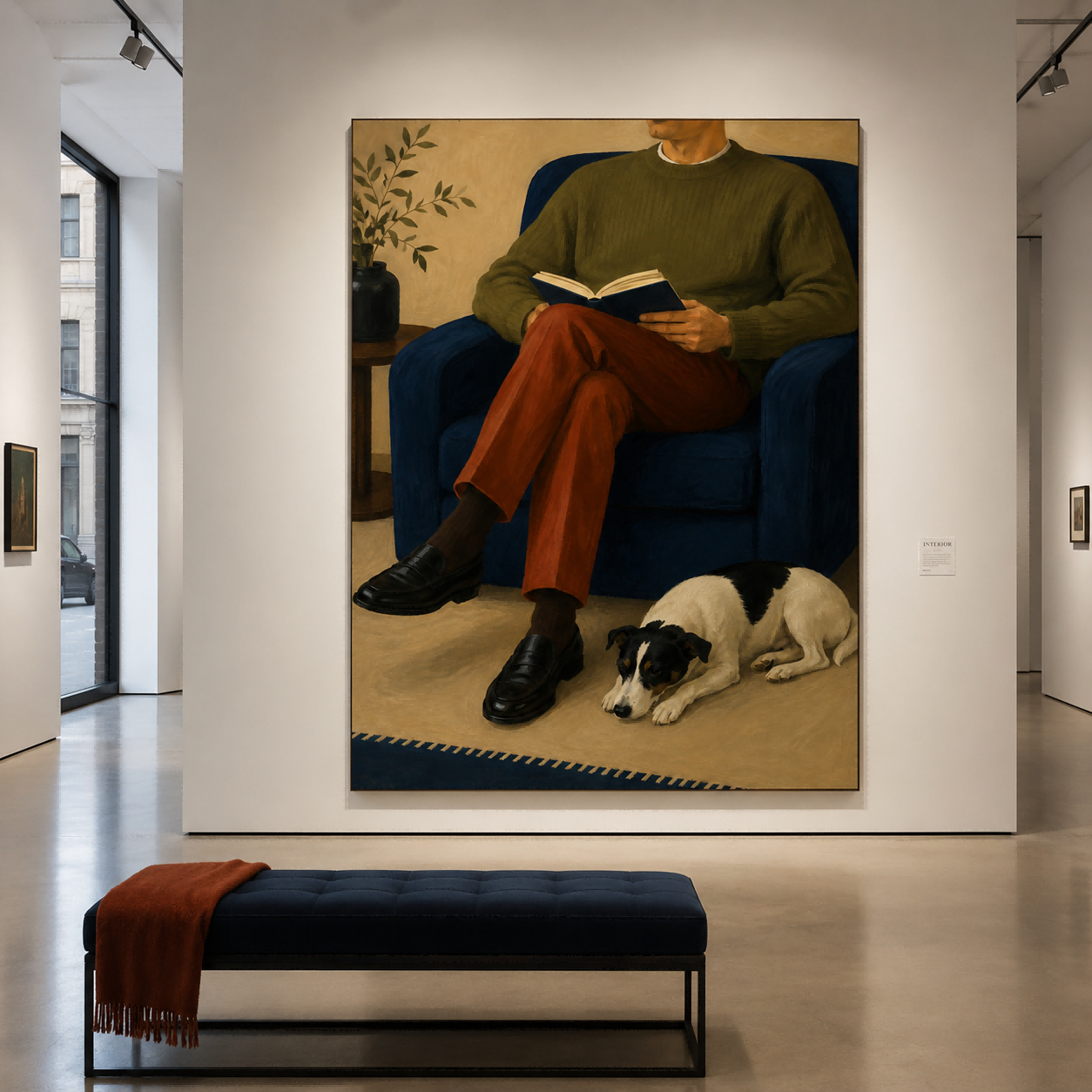 Cozy Living Room Wall Art Featuring Man And Pet In Modern Style