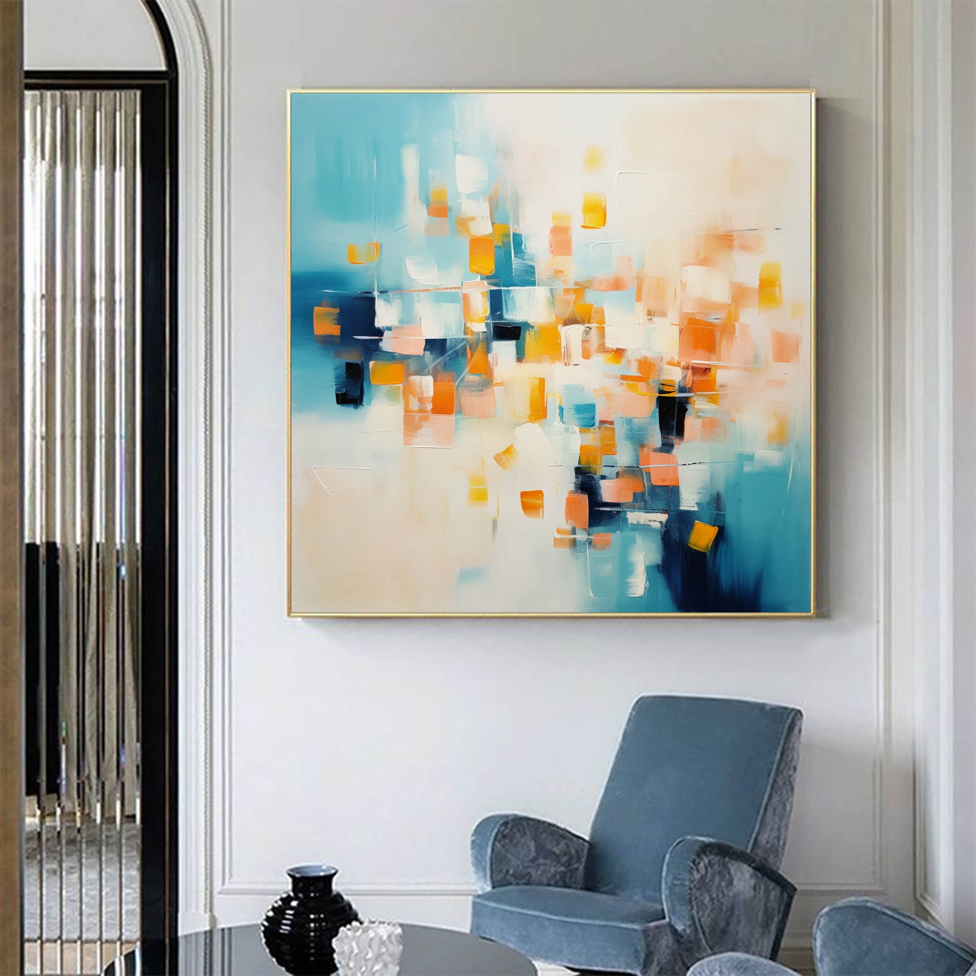 Original Abstract Oil Painting On Canvas Large Blue And Yellow Acrylic Painting Modern Wall Art For Living Room