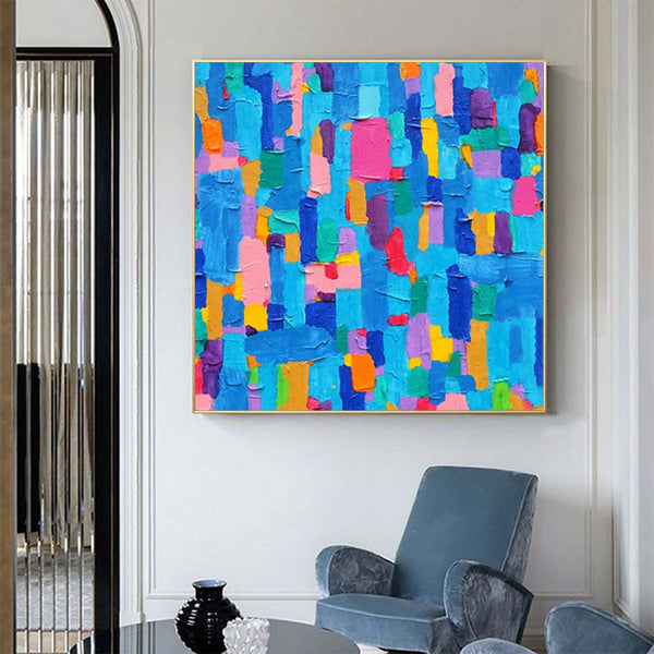 Colorful Modern Wall Art Large Abstract Oil Painting On Canvas Original Blue Acrylic Painting For Living Room