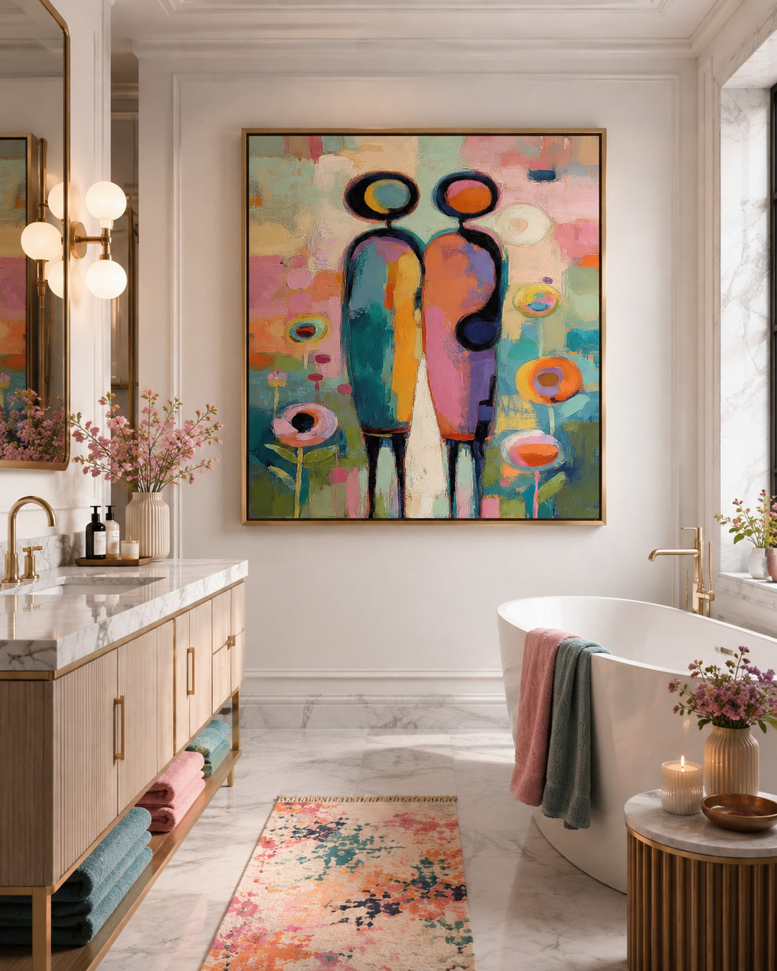 Colorful Abstract Couple Painting Modern Geometric People Art For Living Room Decor