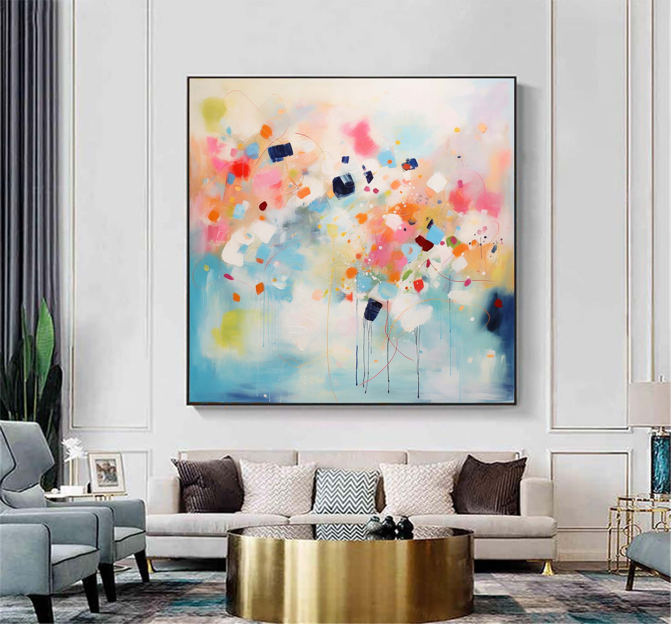 Bright Colorful Original Abstract Oil Painting Large Acrylic Painting  Wall Art Modern Living Room Art For Sale