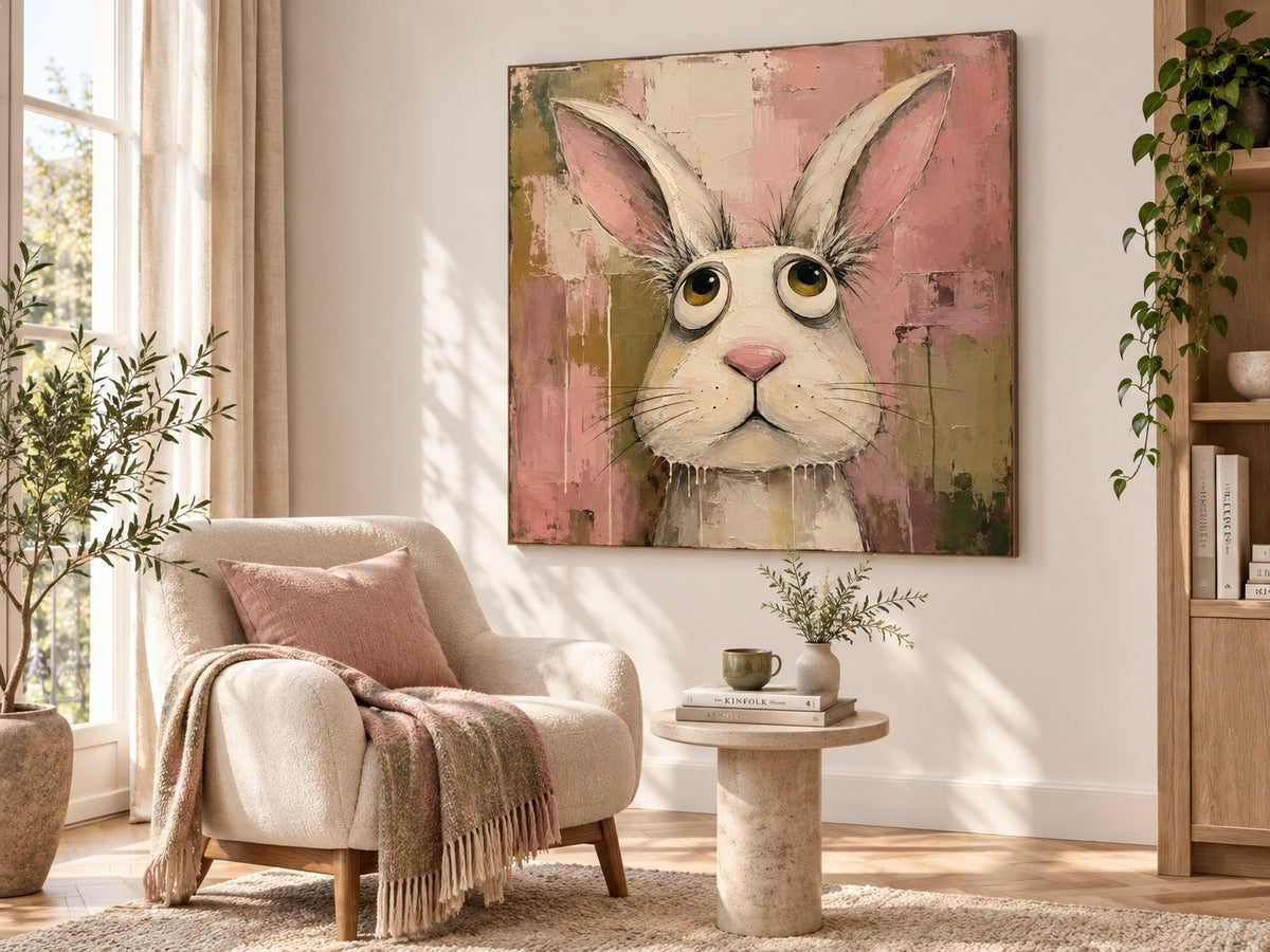 Abstract Pop Art Rabbit Painting Textured Modern Humor Wall Decor