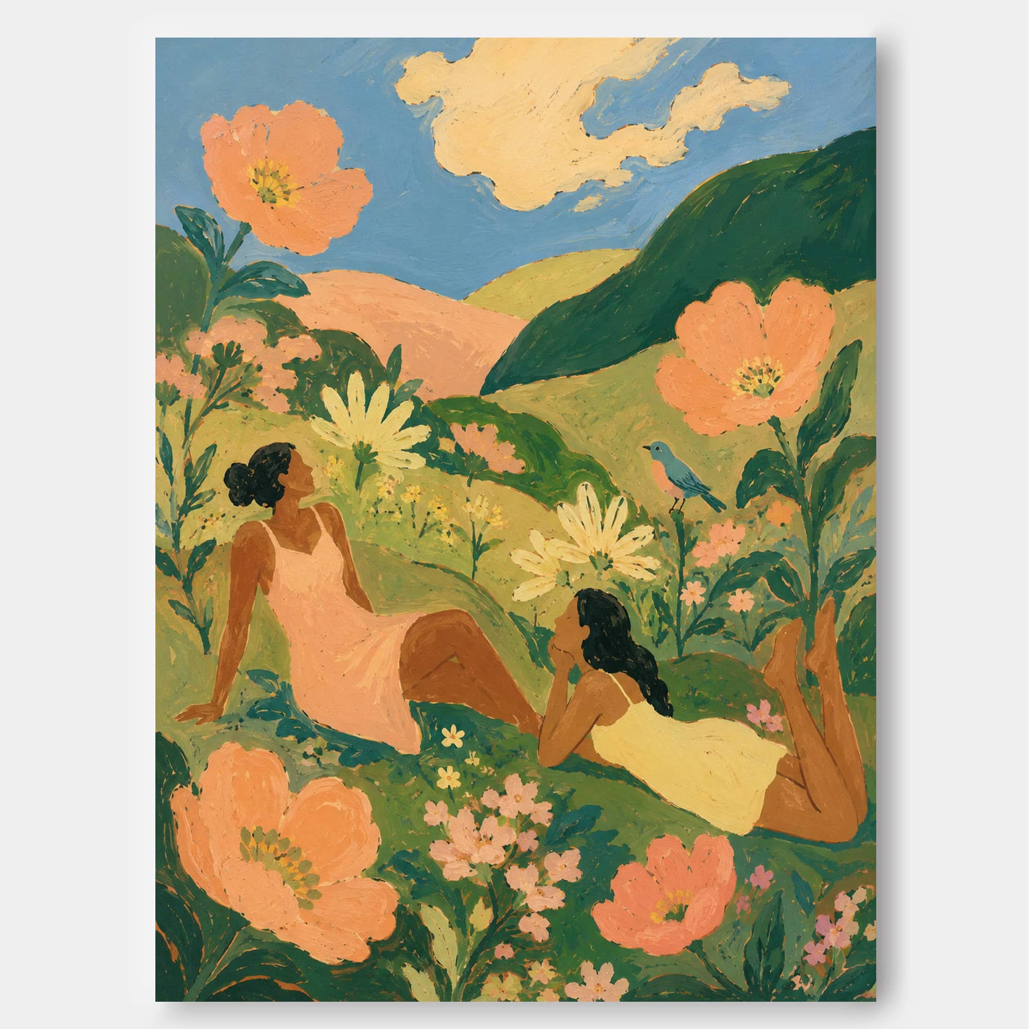 Women In Giant Flower Field Hand-Painted Canvas Art