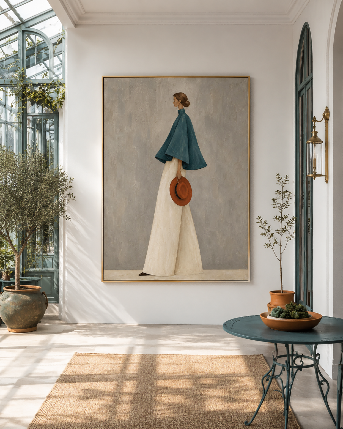 Teal And White Abstract Figure Painting Modern Fashion Art On Canvas